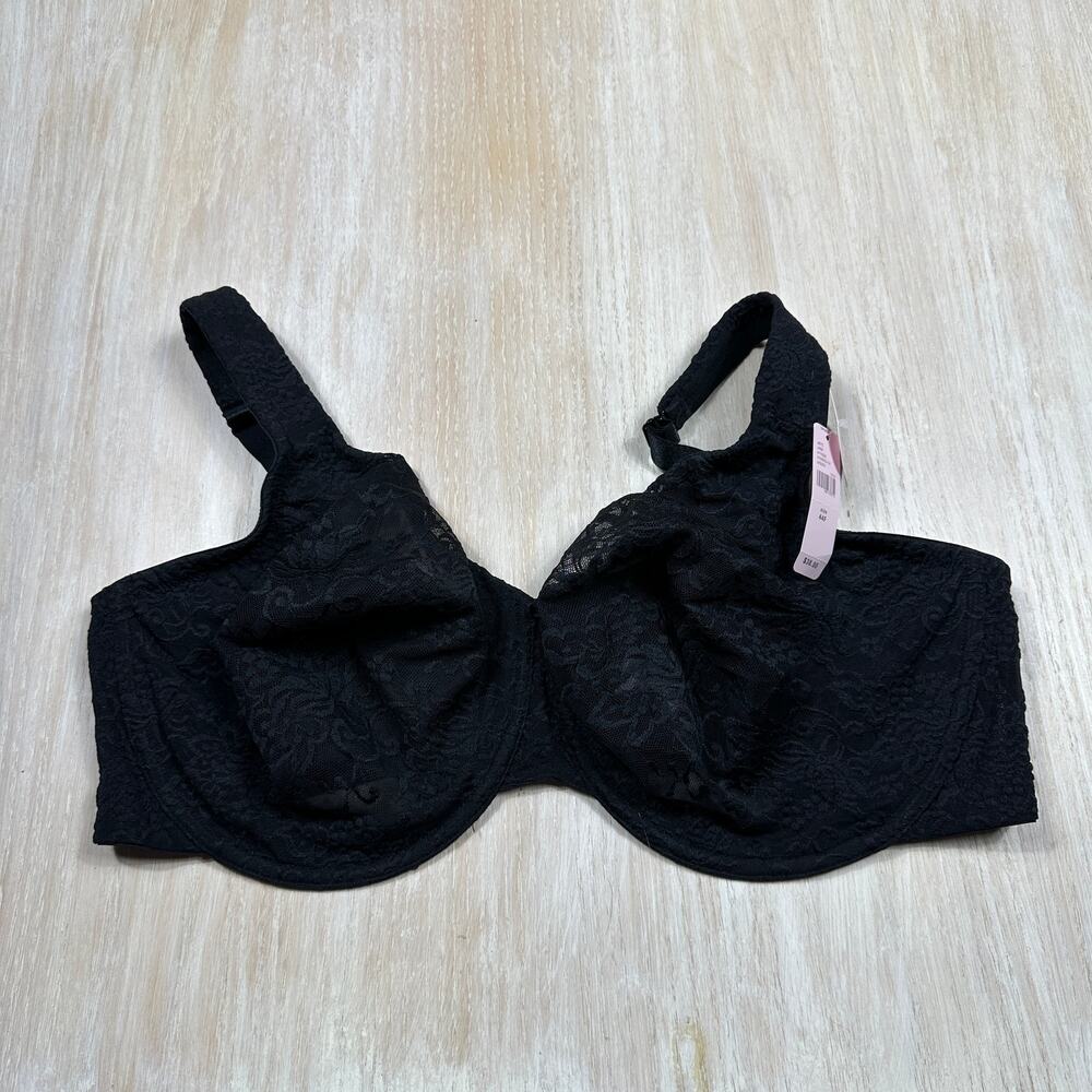 NWT Cacique Stretch Lace Black Full Coverage Underwire Support Everyday Bra 44F